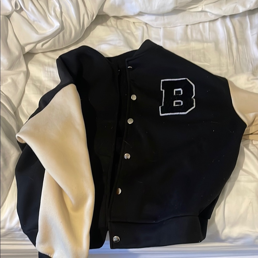 SHEIN Black and Cream Letterman Jacket